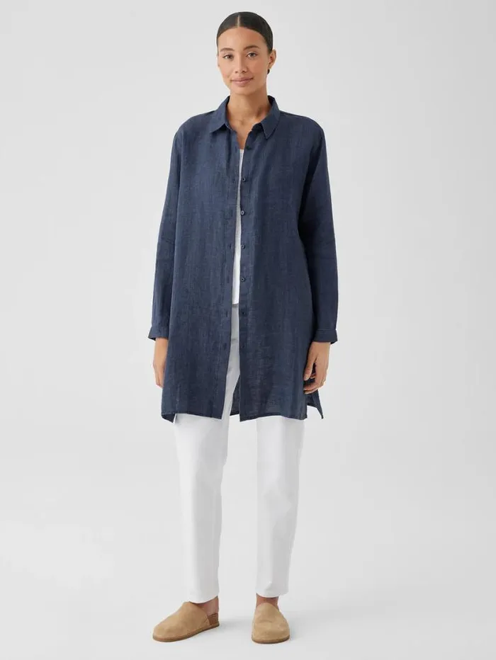 Eileen Fisher Petite Washed Organic Linen Dlav Long Shirt Dusk 8211 Shop