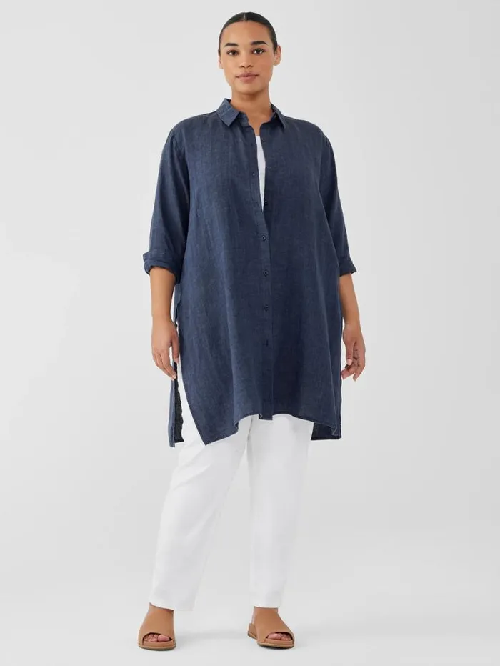 Eileen Fisher Petite Washed Organic Linen Dlav Long Shirt Dusk 8211 Shop