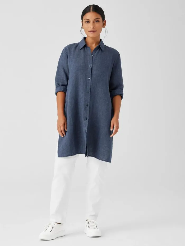 Eileen Fisher Petite Washed Organic Linen Dlav Long Shirt Dusk 8211 Shop