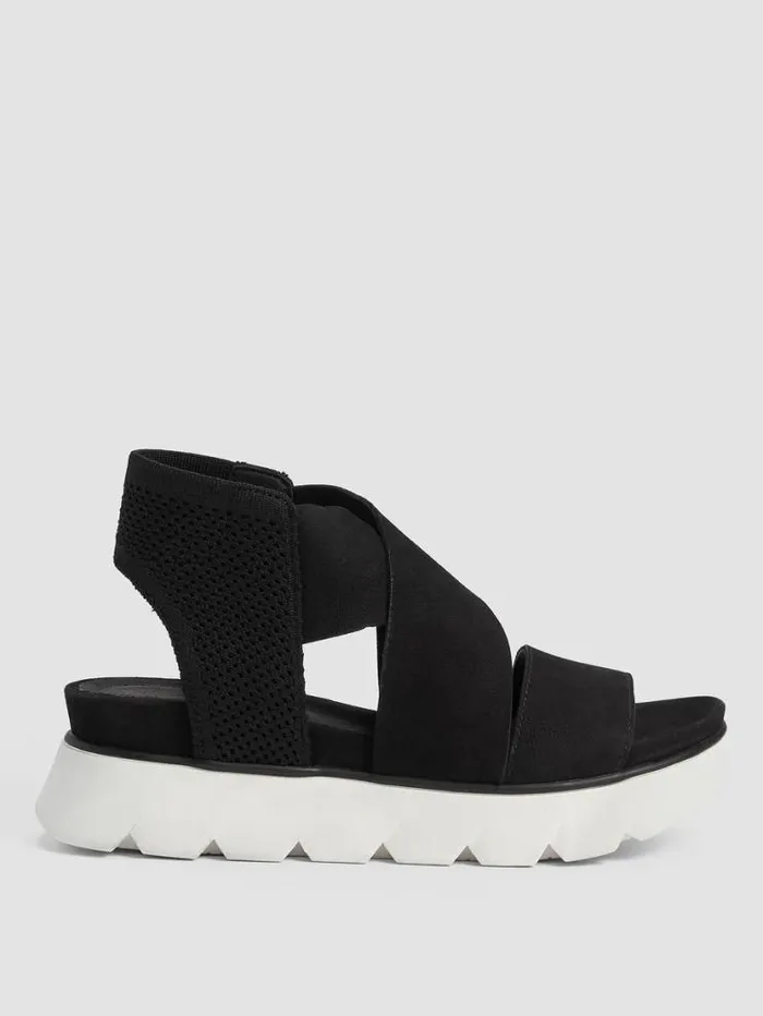Eileen Fisher Shoes Chant Tumbled Leather Wedge Sandal Black 8211 Shop