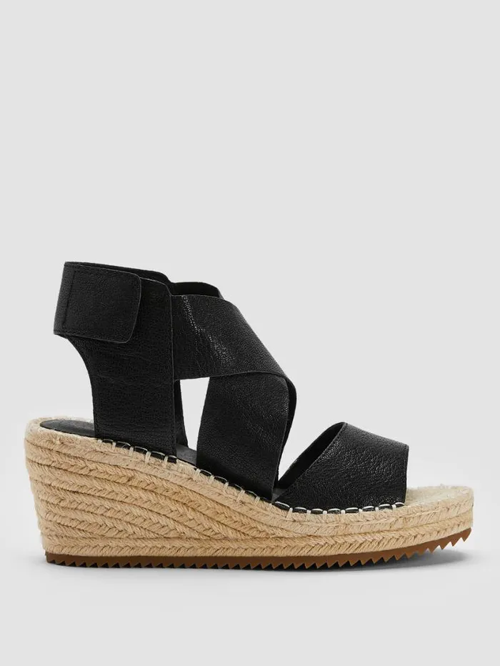Eileen Fisher Shoes Willow Tumbled Leather Wedge Espadrille Black 8211 Shop