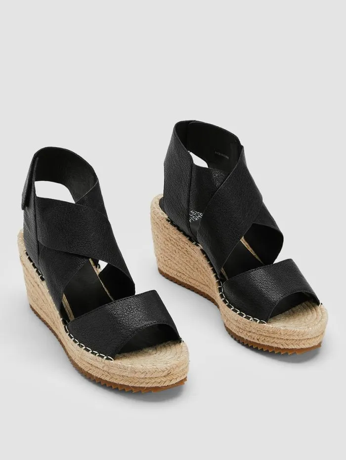 Eileen Fisher Shoes Willow Tumbled Leather Wedge Espadrille Black 8211 Shop
