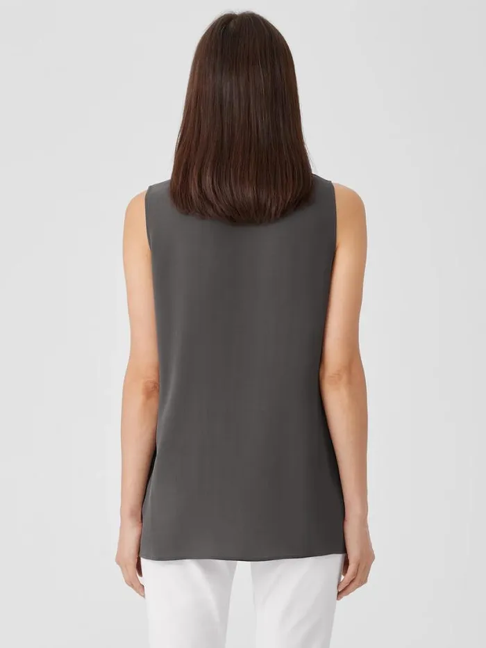 Eileen Fisher Tanks and Camis Silk Georgette CrepeBallet Neck Long Tank Grove 8211 Shop