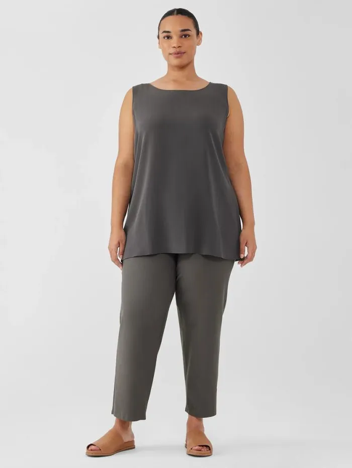 Eileen Fisher Tanks and Camis Silk Georgette CrepeBallet Neck Long Tank Grove 8211 Shop