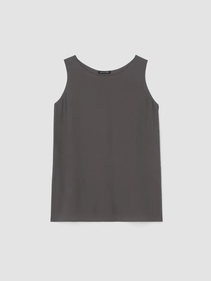 Eileen Fisher Tanks and Camis Silk Georgette CrepeBallet Neck Long Tank Grove 8211 Shop
