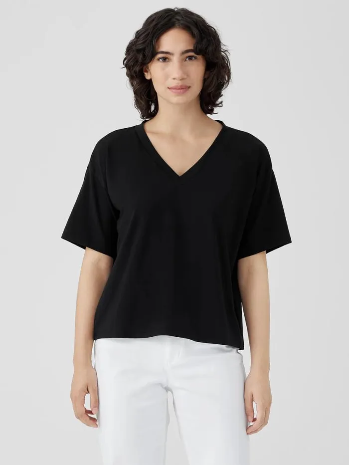 Eileen Fisher Tops and Tees Pima Cotton Stretch Jersey VNeck Tee Black 8211 Shop