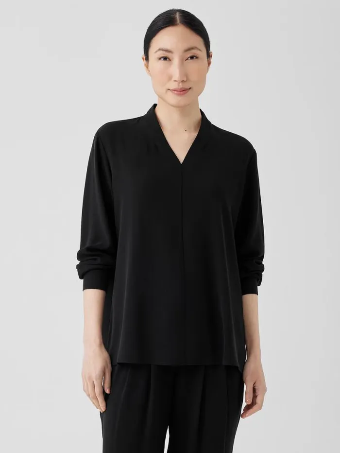 Eileen Fisher Tops and Tees Silk Georgette Crepe VNeck Top Black 8211 Shop