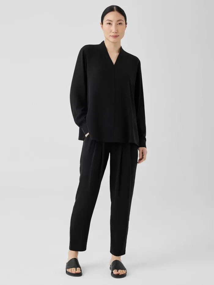 Eileen Fisher Tops and Tees Silk Georgette Crepe VNeck Top Black 8211 Shop