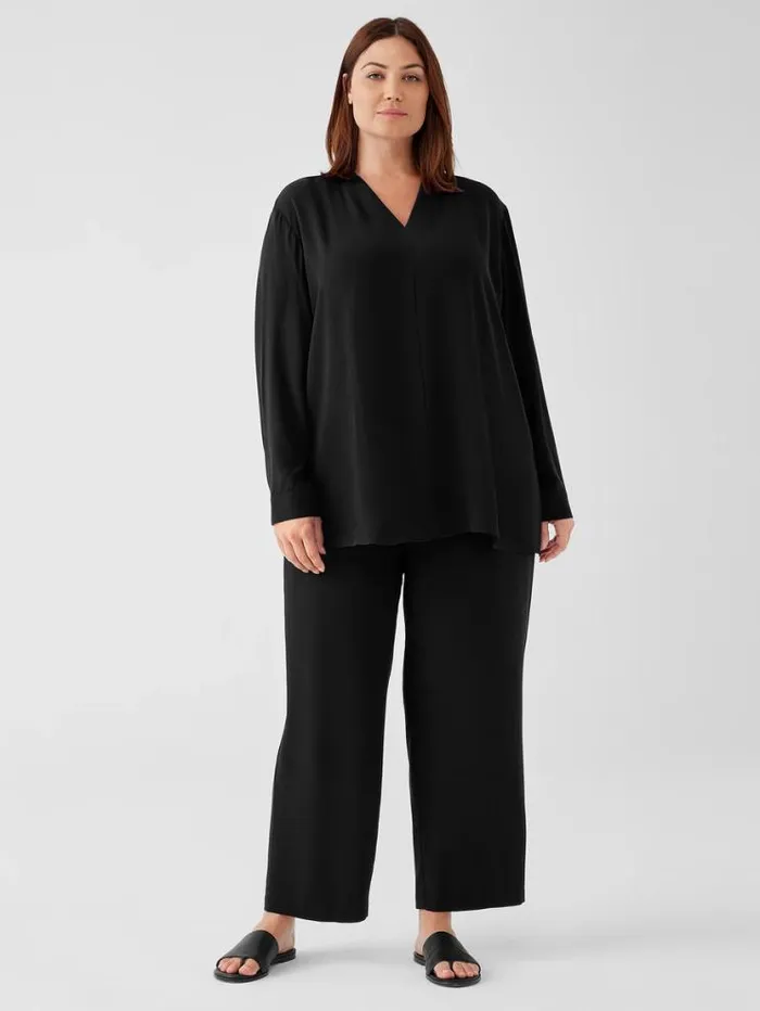 Eileen Fisher Tops and Tees Silk Georgette Crepe VNeck Top Black 8211 Shop