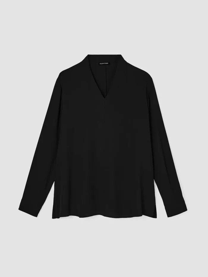 Eileen Fisher Tops and Tees Silk Georgette Crepe VNeck Top Black 8211 Shop