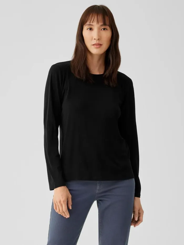 Eileen Fisher Tops and Tees Stretch Silk Jersey Crew Neck Top Black 8211 Shop