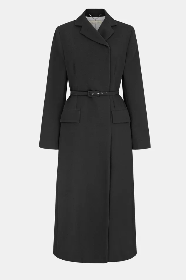 Emilia Wickstead Dresses Women Kalonice Wrap Coat Dress in Black Double Crepe