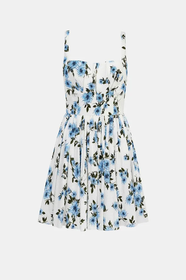 Emilia Wickstead Dresses Women Tine Dress Blue Dahlia Floral Print Bibione Cotton