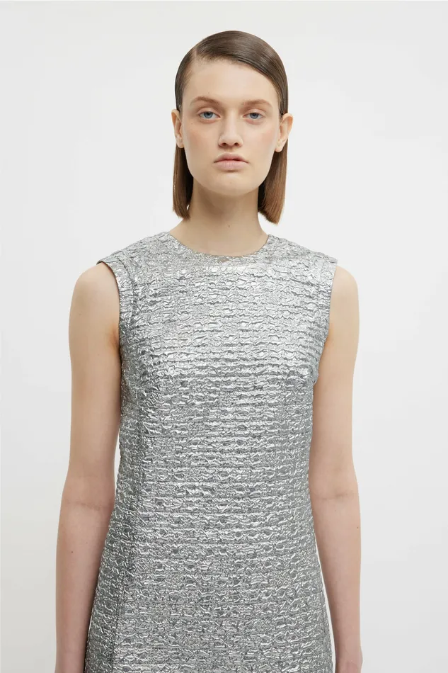 Emilia Wickstead Emmy Dress In Silver Metallic Seersucker Women Dresses Emilia Wickstead Emmy Dress In Silver Metallic Seersucker Women Dresses