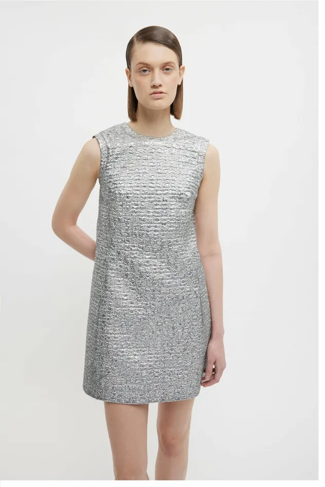Emilia Wickstead Emmy Dress In Silver Metallic Seersucker Women Dresses Emilia Wickstead Emmy Dress In Silver Metallic Seersucker Women Dresses