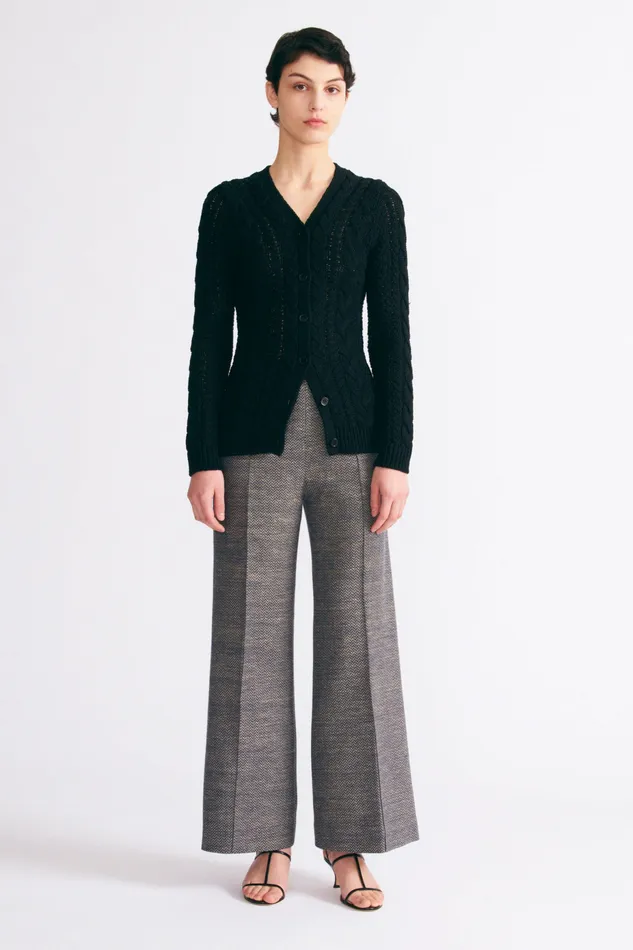 Emilia Wickstead Trousers Women Daffy Trousers In Navy and Ivory Chevron Weave