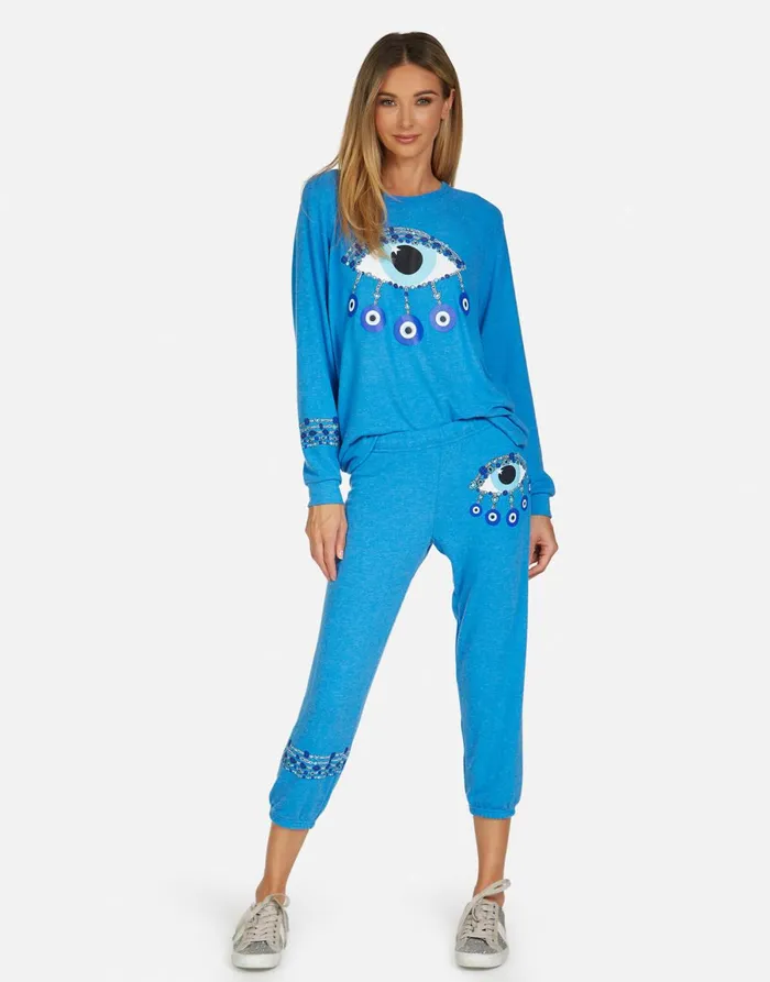 Everly Chain Evil Eye Pullover Sky Blue Women039s Lauren Moshi Long Sleeve