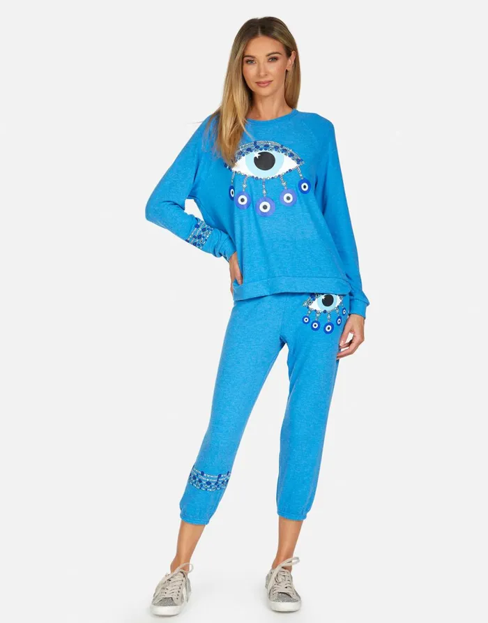 Everly Chain Evil Eye Pullover Sky Blue Women039s Lauren Moshi Long Sleeve