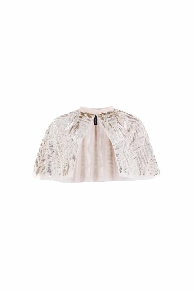 Feather Sequin Short Open Cape Beige Women Needle and Thread Capes
