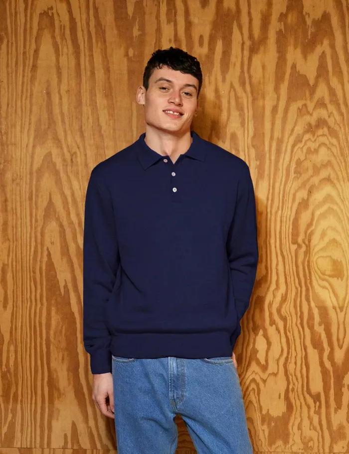 Fort Knitwear BASE MERINO POLO KNIT Navy 8211 Men Fort Knitwear BASE MERINO POLO KNIT Navy 8211 Men