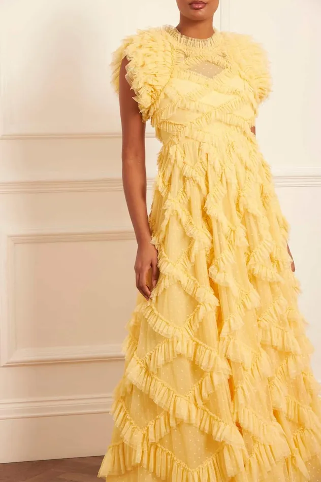 Genevieve Ruffle Gown Yellow Women Needle and Thread Dresses