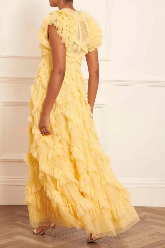 Genevieve Ruffle Gown Yellow Women Needle and Thread Dresses