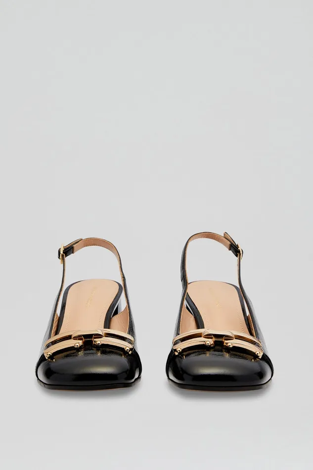 GOLD TRIM SLINGBACK 55 BLACK Leather Scanlan Theodore Women