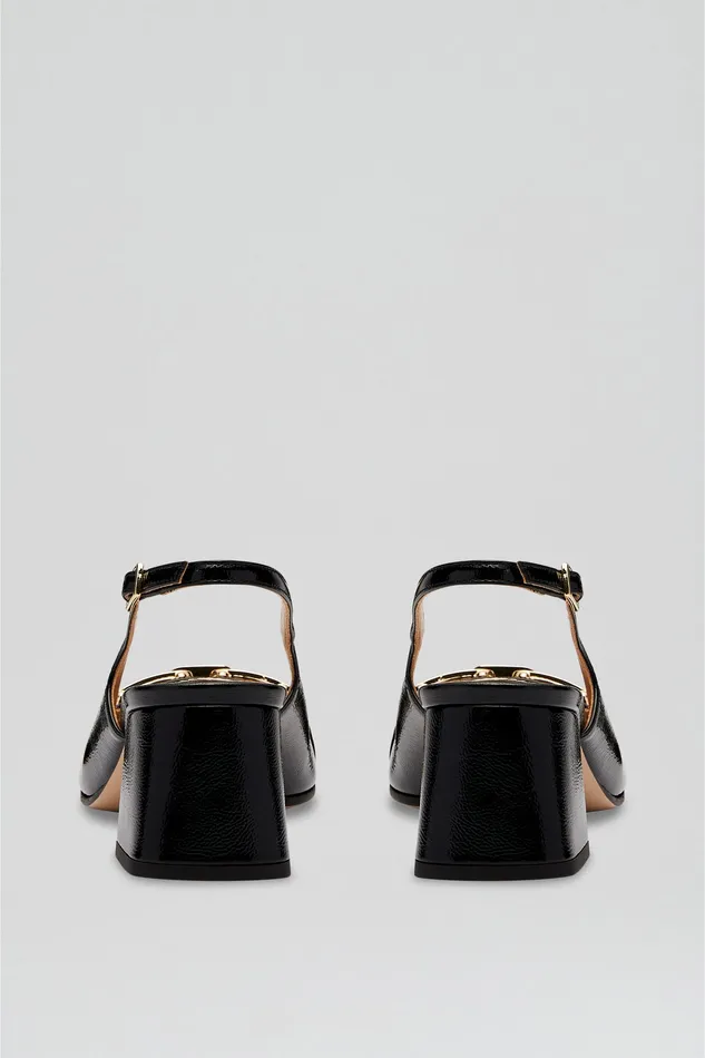 GOLD TRIM SLINGBACK 55 BLACK Leather Scanlan Theodore Women GOLD TRIM SLINGBACK 55 BLACK Leather Scanlan Theodore Women