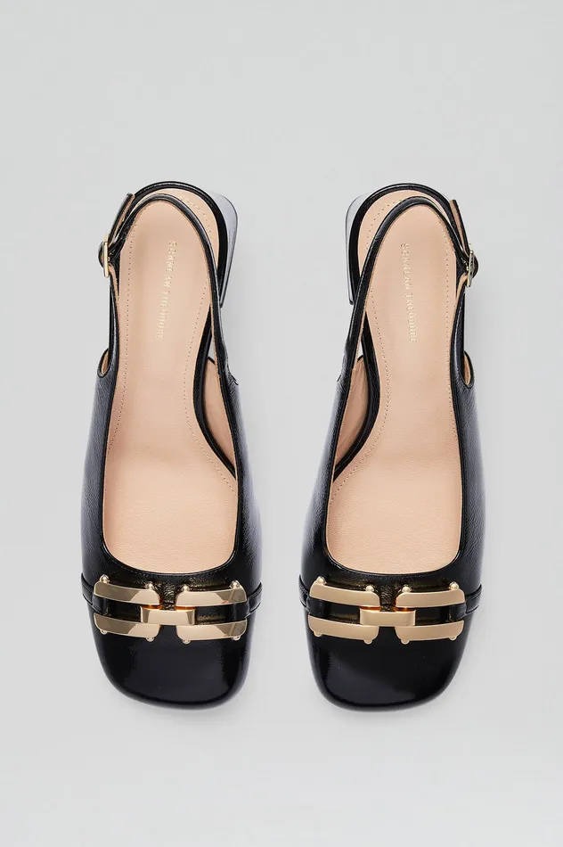 GOLD TRIM SLINGBACK 55 BLACK Leather Scanlan Theodore Women GOLD TRIM SLINGBACK 55 BLACK Leather Scanlan Theodore Women