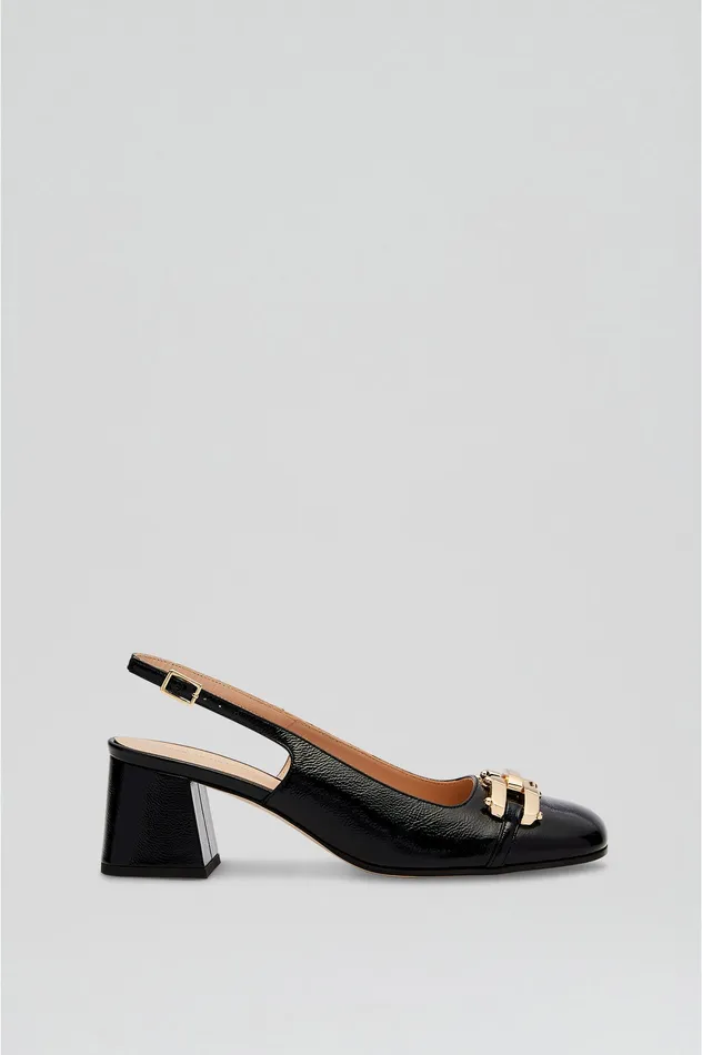 GOLD TRIM SLINGBACK 55 BLACK Leather Scanlan Theodore Women GOLD TRIM SLINGBACK 55 BLACK Leather Scanlan Theodore Women