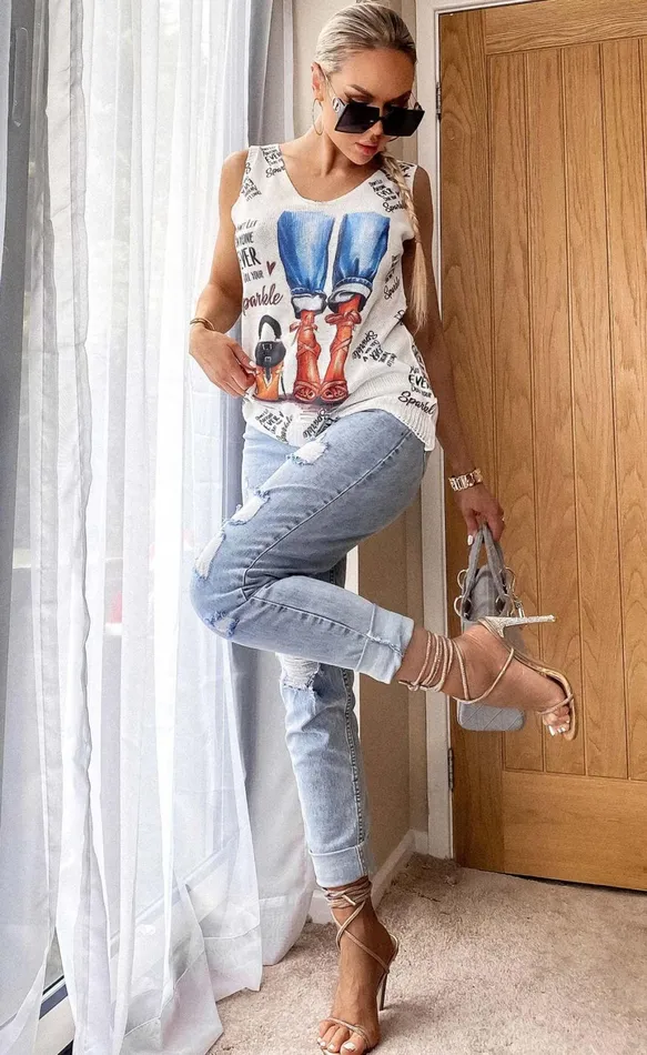 Gracy Patterned Sleeveless Top Women Missfiga Tops