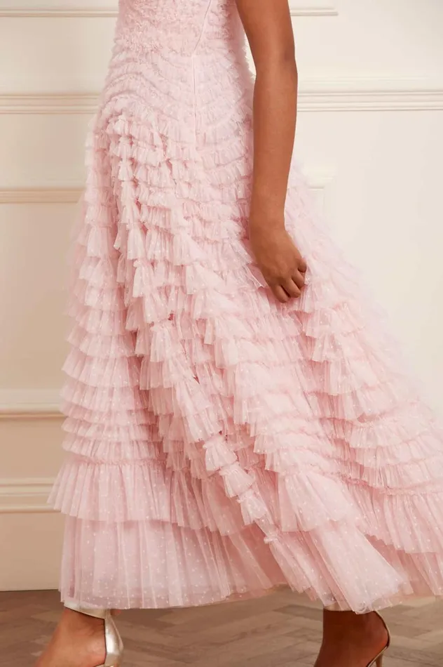 Hattie Ruffle Strapless Ankle Gown Pink Women Needle and Thread Dresses