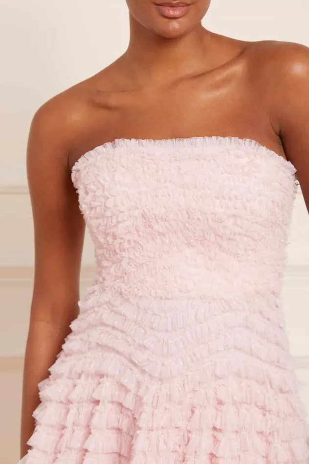 Hattie Ruffle Strapless Ankle Gown Pink Women Needle and Thread Dresses