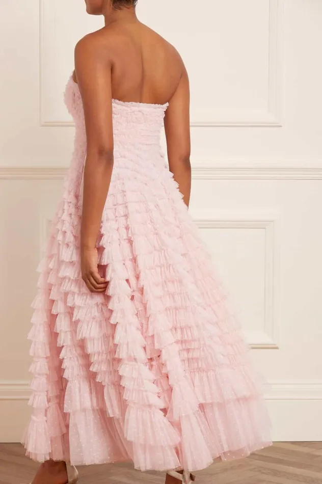 Hattie Ruffle Strapless Ankle Gown Pink Women Needle and Thread Dresses