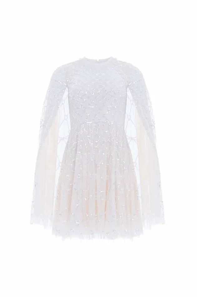 Heart Lattice Micro Mini Dress Champagne Women Needle and Thread Dresses