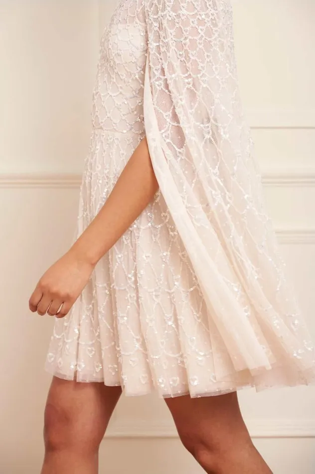 Heart Lattice Micro Mini Dress Champagne Women Needle and Thread Dresses