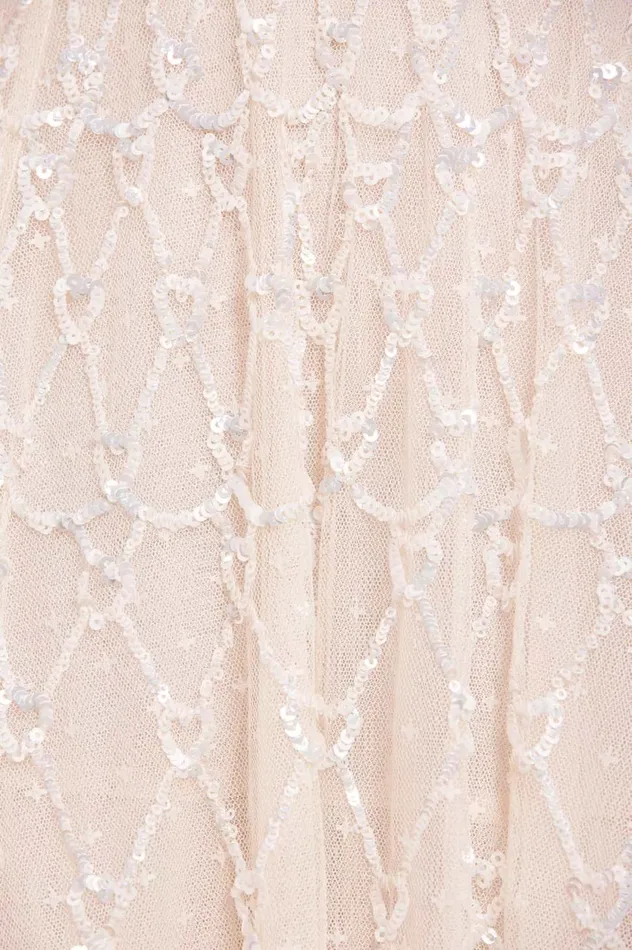 Heart Lattice Micro Mini Dress Champagne Women Needle and Thread Dresses