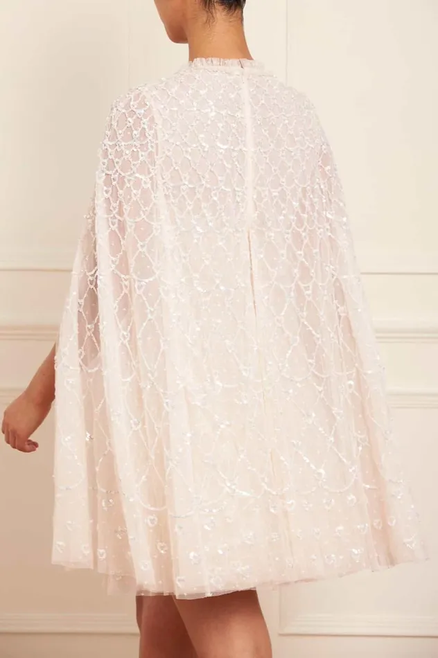 Heart Lattice Micro Mini Dress Champagne Women Needle and Thread Dresses