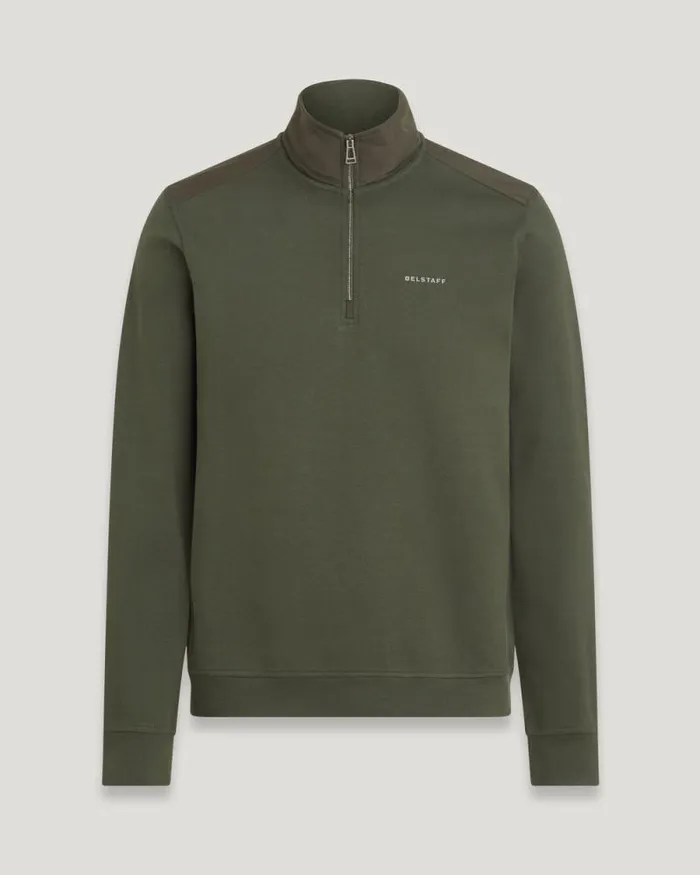 Hoodies and Sweatshirts Men Belstaff Alloy Quarter Zip Sweatshirt Tile Green