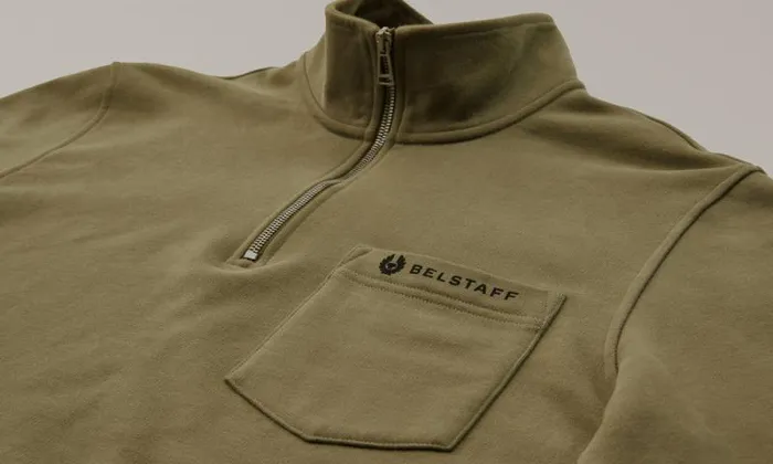 Hoodies and Sweatshirts Men Belstaff Quarter Zip Motorcycle Jersey Belstaff Olive Hoodies and Sweatshirts Men Belstaff Quarter Zip Motorcycle Jersey Belstaff Olive