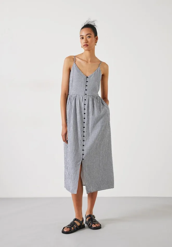 Hush Dresses Women Callie Check Midi Dress Midnight Navy