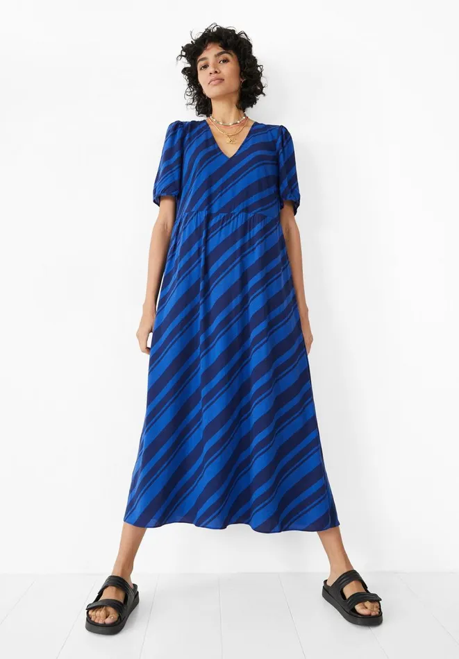 Hush Dresses Women Stripe Midi Dress Blue Stripe