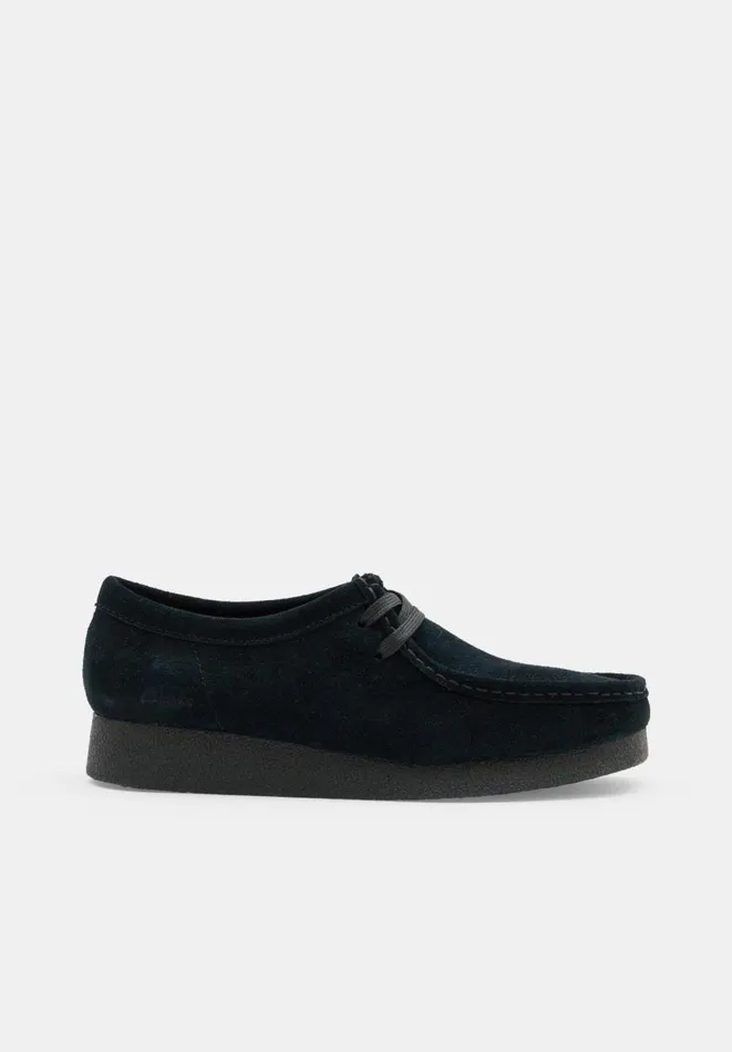 Hush Flats Women Clarks Wallabee Suede Shoes Black