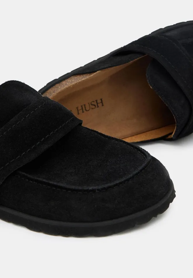 Hush Flats Women Pia Padded Suede Mules Black Hush Flats Women Pia Padded Suede Mules Black
