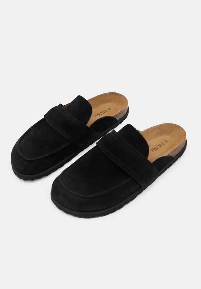 Hush Flats Women Pia Padded Suede Mules Black Hush Flats Women Pia Padded Suede Mules Black