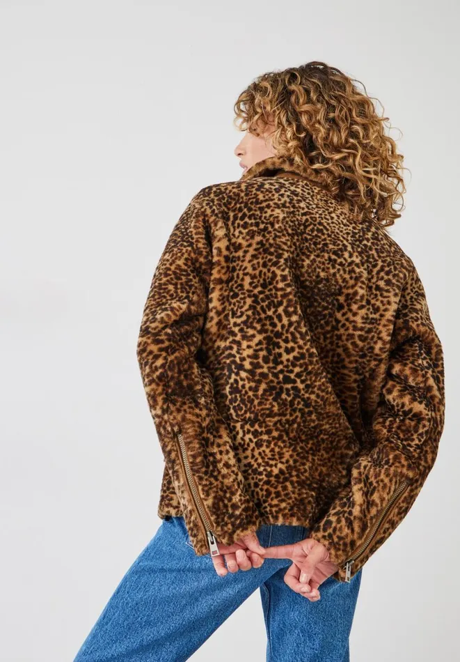 Hush Jackets and Coats Women Leopard Shearling Jacket Hazel Brown Hush Jackets and Coats Women Leopard Shearling Jacket Hazel Brown