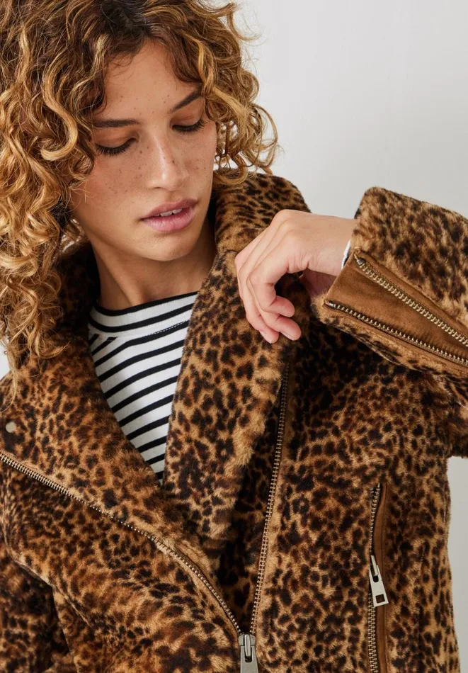 Hush Jackets and Coats Women Leopard Shearling Jacket Hazel Brown Hush Jackets and Coats Women Leopard Shearling Jacket Hazel Brown