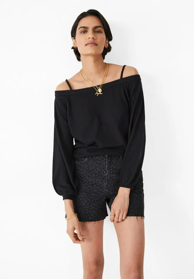 Hush Jumpers and Cardigans Women Angela Off Shoulder Knitted Top Black Hush Jumpers and Cardigans Women Angela Off Shoulder Knitted Top Black