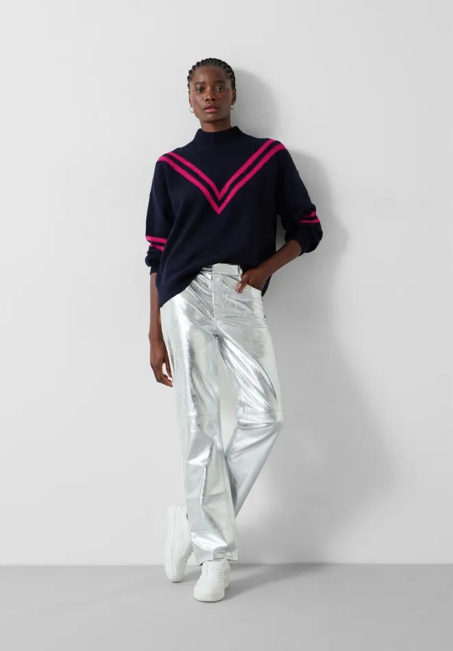 Hush Jumpers and Cardigans Women Eve Chevron Mock Neck Jumper Midnight Navypink