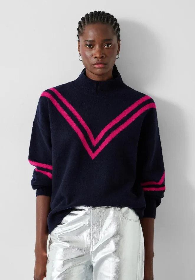 Hush Jumpers and Cardigans Women Eve Chevron Mock Neck Jumper Midnight Navypink Hush Jumpers and Cardigans Women Eve Chevron Mock Neck Jumper Midnight Navypink